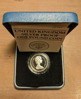 1984 Uk Silver Proof £1 One Pound Coin Case & Rare Coin