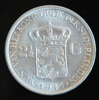 Netherlands East Indies Silver 2.  5 Gulden.  Km - 331.  1943.  Unc.  Scarce