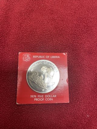Republic Of Liberia.  999 1974 Five Dollar Proof Coin In Card