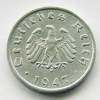 German Coin 1947 F 10 Reichspfennig Zinc Allied Occupation 3rd Reich Ww2,