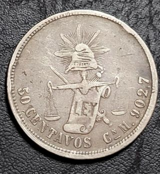 1887 Cn M Mexico 50 Centavos Silver,  Circulated