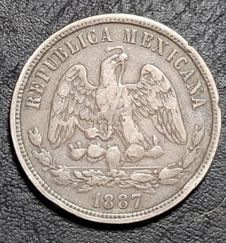 1887 Cn M Mexico 50 Centavos Silver,  Circulated 2