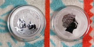 2011 Australia Lunar Year Of The Rabbit 1/2 Oz.  999 Silver Coin In Capsule