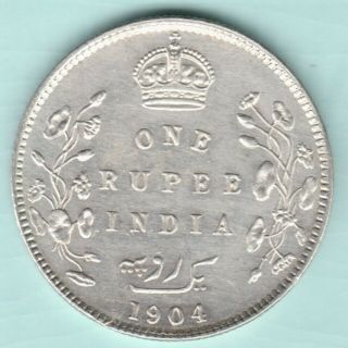 British India 1904 King Edward Vii One Rupee Silver Coin