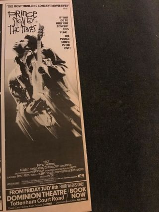 1988 Vintage 4x12 Movie Print Ad For Prince Sign " O " The Times Dominion Theatre