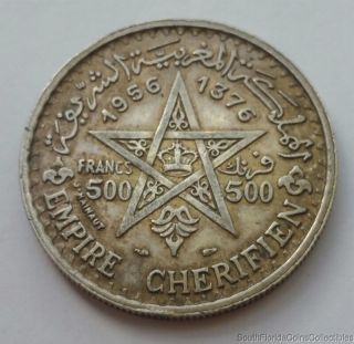 1956 Morocco 500 Francs.  900 Silver Coin