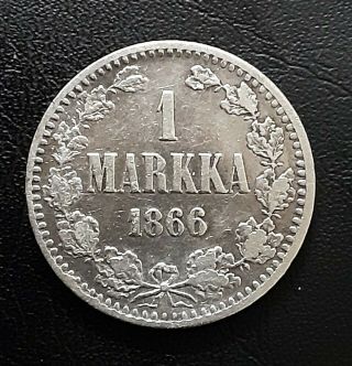 Finland 1866s.  868 Silver Coin 1 Markka Vf,  0042s
