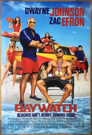 Baywatch Movie Poster 2 Sided Intl Final 27x40 Dwayne Johnson Zac Efron