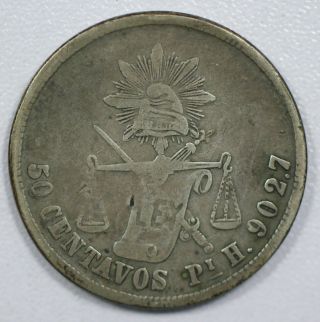 {do54d} 1884 Pi - H Mexico 50 Centavos Fine Scarce Date