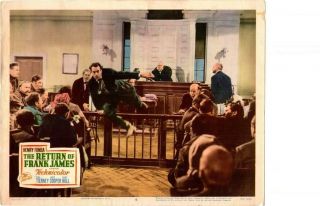 Return Of Frank James 1951 Re - Release Lobby Card Henry Fonda Gene Tierney