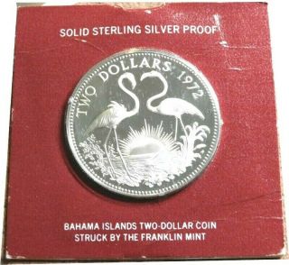 Elf Bahamas 2 Dollars 1972 Fm Silver Proof Flamingos Card Case