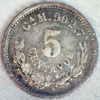 1891 Ca M Mexico Silver 5 Centavos Coin Uncirculated Second Republic Mexican