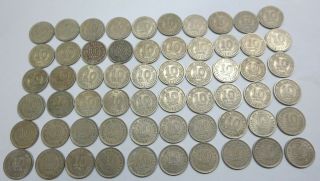 60 British Malaya & Borneo 10 / ten cents nickel coins 1953 1957 1958 1961 QEII 2
