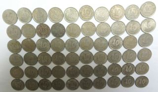 60 British Malaya & Borneo 10 / ten cents nickel coins 1953 1957 1958 1961 QEII 3