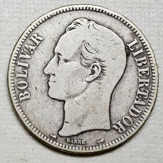1911 Silver Coin Venezuela Libertador 5 Bolivares Fuerte (1) Better Year