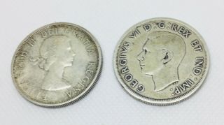 Canada 1939 George Vi Dollar,  1958 Elizabeth Ii : 1.  2 Oz Silver Total