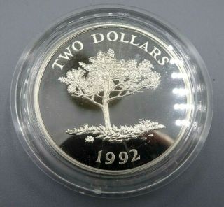 Bermuda Two Dollar Sterling Silver Proof Commemorative Coin - 1992 Cedar Tree