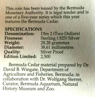 Bermuda Two Dollar Sterling Silver Proof Commemorative Coin - 1992 Cedar Tree 3