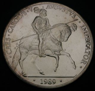 Spain 5 Ecu 1989m Prooflike - Silver - Carlos V Augustus Imperator - 3527