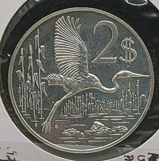 1973 Cayman Islands 2 Dollars Proof Silver Coin,  Km 7