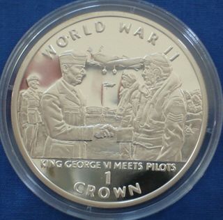 Gibraltar 1 Crown Silver Proof 1994 World War Ii King George Meets Pilots