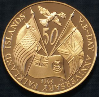 Falkland Islands 50 Pence Silver Proof 1995 World War Ii Liberation Ve Day