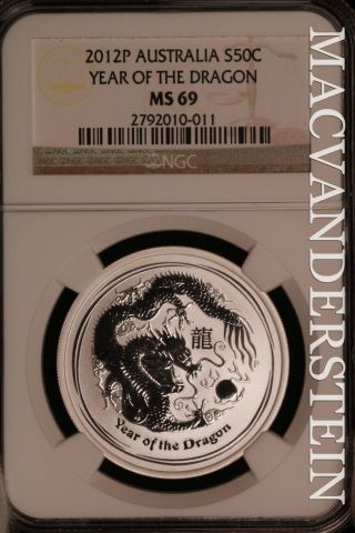 Australia: 2012 - P Silver Fifty Cents - Year Of The Dragon Ngc Ms 69 - Sln95
