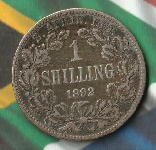 1892 Paul Kruger South Africa 1 Shilling - 92.  5 Silver - Tiny Mintage: 130,  000