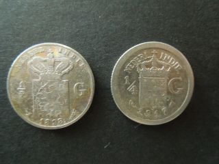 J2193 Netherlands East Indies 1898,  1917 Silver 1/4 Gulden See Descrip