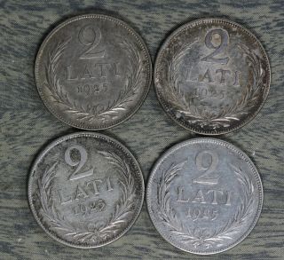 Four (4) 1925 Latvia 2 Lati Silver Coin