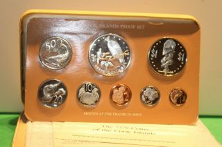 1979 Cook Islands 8 Coin Proof Set W/$5 Silver Orig Box & From Franklin