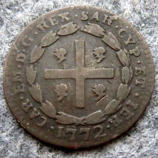 Italian States - Kingdom Of Sardinia Carlo Emanuele Iii 1772 1 Soldo,  Copper