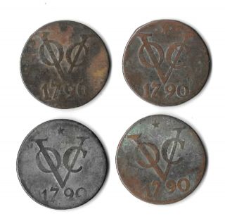 4 Coins Netherlands East Indies,  Voc Utrecht 2 Duits 1790 Km 118 Kk2.  5