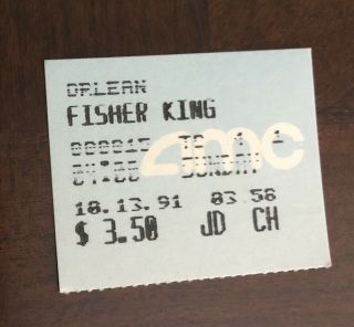 1991 The Fisher King Vintage Movie Theater Ticket Robin Williams,  Jeff Bridges