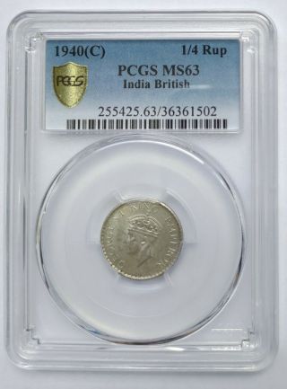 India British 1/4 Rupee 1940 C George Vi (0.  500) Silver Coin Pcgs Ms63