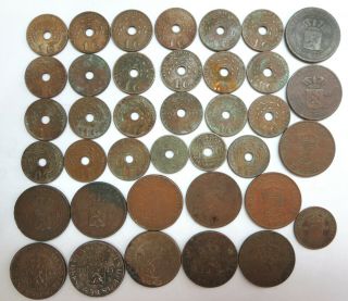 38 Netherlands Dutch East Indies 1,  2.  5,  5 Cents Copper Coins 1897 1908 1913