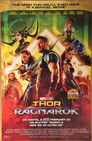Thor Ragnarok Dvd Movie Poster 1 Sided 26x40 Marvel Chris Hemsworth