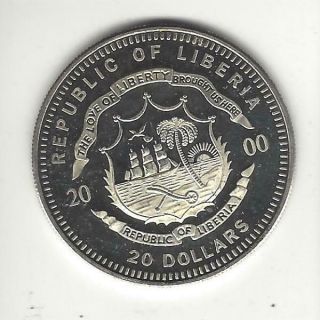 Liberia 20 Dollars 2000,  Proof,  Silver,  Low Mintage 2