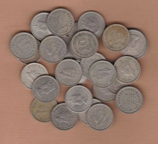 30 Malaya & British Borneo 10 Cent Coins 1948 To 1961 In Very Fine