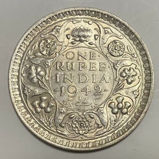 1942 British India One Rupee Silver Coin - George Vi