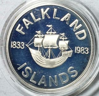 Falkland Islands 50 Pence 1983 Proof 150 Yrs Of Rule W/case/coa.  84 Ounce Silver