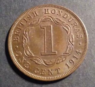 British Honduras - 1914 Bronze 1 Cent - Weak Strike Obverse - Brown Au