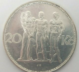 1933 Czechoslovakia 20 Korun Silver Coin Km 17 Uncirculated 2 Year Issue