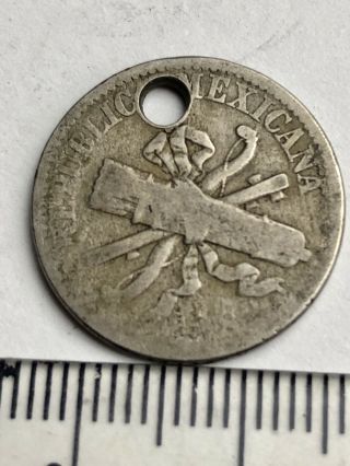 Old Mexican Silver Coin - Hand Engraved with a SHIP (C200) 2