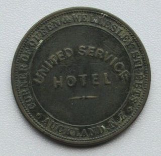 Zealand 1874 Penny Token,  United Service Hotel,  Andrews 591,  Lampard 344a
