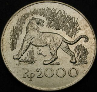 Indonesia 2000 Rupiah 1974 Javan Tiger Silver