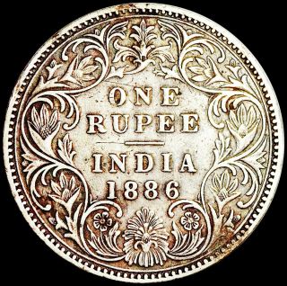 India British - Victoria - Bombay - 1 Rupee 1886 - Silver Coin Brn30
