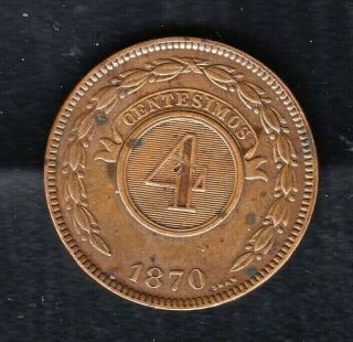Paraguay Coin,  4 Centesimos,  1870 Year