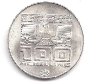 1976 Silver Winter Olympic Coin 23.  6 Grams 100 Schilling