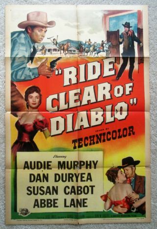 Ride Clear Of Diablo 1954 1sht Movie Poster Fld Audie Murphy Vg